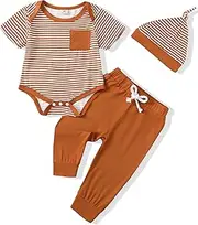 [Mikrdoo] Newborn Baby Boy Clothes - Rayon from Bamboo Spring Summer Outfits, Short Sleeve Romper Top Pants Set for Boys 0M-18M