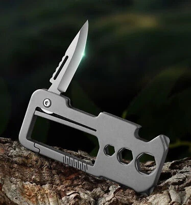 EDC Titanium Keychain Carabiner w/Knife Opener Screwdriver Outdoor Camping Toolc