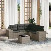 Patio Sets 6 Piece Garden Sofa Set with Cushions Grey Poly Rattan