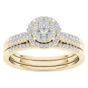 1/2Ct Diamond Halo Engagement Ring Size 7 Bridal Set 10k Yellow Gold ( H-I / I2)