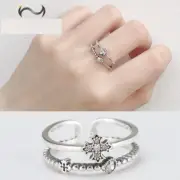 Women Open Cross Flower Unique Christian Ring CZ 925 Sterling Silver Band Gift
