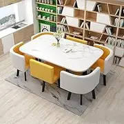 Dining Table Set for 6, Conference Dining Reception Table and 6 Chairs Set, Kitchen Coffee Table for Dinette, Kitchen and Breakroom(Yellow)