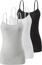 [Air Curvey] Womens Camisole with Shelf Bra Cotton Undershirts Adjustable Strap Camis Spaghetti Strap Tank Tops 2-3 Pack S-XXL