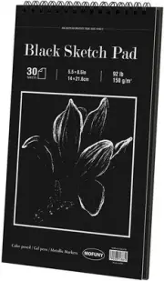 Black Sketch Pad, 5.5 x 8.5 inches, 30 Sheets (92lb/150gsm) Heavyweight Drawi...
