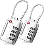 [T Tersely] TSA Approved Luggage Locks,4-Digit Security Suitcase Locks,Combination Padlock for Suitcases Flexible Cable Travel Lock (Silver+Silver)