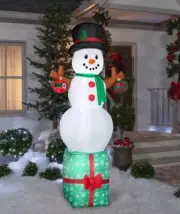 7' GEMMY SNOWMAN ON GIFT BOX Airblown Yard Inflatable