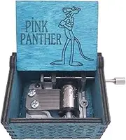 Pink Panther Music Box Hand Crank Musical Box Carved Wood Musical Gifts,Play Pink Panther Theme,Blue