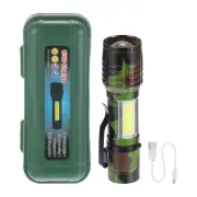 Scalable LED Flashlight, 3 Mode White Light USB Rechargeable, Camouflage Green