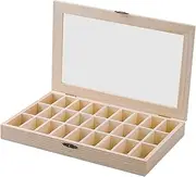 [Hannya] Specimen Box Solid Wood, Shadow Box,Display Case Display Organizer 28x18x3.5cm, Pine Mineral Rock Display Box with Glass Window and 27 Small Compartments Inside