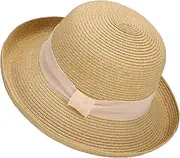[Cauplse] Womens Bucket Sun Straw Hat Wide Brim Hat for Summer Beach Travel UPF50+ Roll Up Floppy Sunhat with Drawstring Closure
