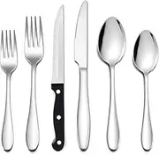 [LIANYU] 24-Piece Silverware Set with Steak Knives, Stainless Steel Flatware Cutlery Set for 4, Fork Spoon Knife Eating Utensils Tableware, Dishwasher Safe