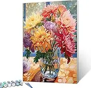 Tucocoo Persian Chrysanthemum in Vase DIY Paint by Numbers for Adults Flowers in Vase DIY Oil Painting Painting Kits Canvas with Acrylic Paints Flowers Floral Art 16x20 Inch （DIY Frame ）