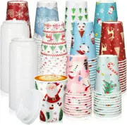 Mifoci 100 Pieces 12 oz Christmas Paper Coffee Cups with Lids Disposable Paper C