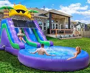 26FT(L) Commercial Grade Water Slide for Kids Adults, (Heavy Duty Full PVC) (Big Airtight Splash Water Pool), (1100w Blower), Inflatable Waterslide for Backyard, Ocean Outdoor Slide Park