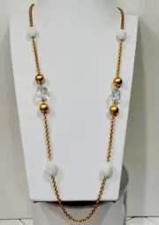 Signed Givenchy Vintage New Matte Gold Plated Lucite Bead Necklace 36”