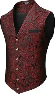 COOFANDY Mens Suit Vest Paisley Floral Victorian Vests Gothic Steampunk Formal Waistcoat Tuxedo Vests with Notched Lapels