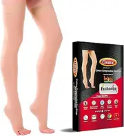 ONTEX Cotton Compression Stockings Thigh Length for Varicose Veins, Medium (Beige)