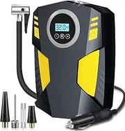 Digital Tyre Inflator, Portable Air Compressor Car Tyre Pump with 3 Nozzle Adaptors and Digital LED Light 12V Rapid Tyre Inflator Air Compressor for Car Tires, Bicycle, Motorcycle