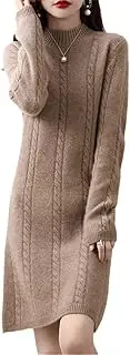 [Zadaos] Women's 100% Wool Cashmere Dress Solid Color Knitted O Neck Long Sleeve Wool Sweater Warm