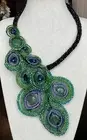 Rara Avis by Iris Apfel Asymmetrical Beaded Peacock Bib Necklace - Green - NWT