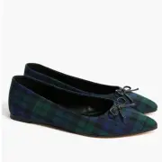 J Crew NWT $128 Black Watch Plaid Pointed-Toe Flats | Sz 7.5 | Green Navy