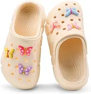 [HoEase] Cute Butterfly-Themed Lightweight Girls' Clogs, Platform Soft Sole Closed Toe EVA Home Garden Clog Shoes, Two-Way Wear Breathable Beach Clogs, Trendy Non-Slip Slip-On Sandals