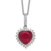 Sterling Silver Cheryl M Rhodium-Plated 100 Facet Lab Created Ruby And Brilliant-Cut White Cz Heart Halo 18 Inch Necklace