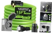 50 Amp Generator Cord 15FT, NEMA 14-50P/SS2-50R Twist Lock Connector, Pre