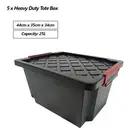 5x 25L Heavy Duty Storage Box Plastic Tote Crate Tub Plastic Organiser Container