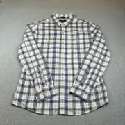 Even Tide Myles Coastal Double Cloth Shirt Mens L White Blue Plaid Slim Fit