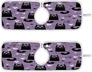 Quteprint 2 Pack kitchen Faucet Mat, Cute Black Cats Purple Absorbent Sink Splash Guard Kitchen Sink Mat Protectors, 30x5.5in Washable Faucet Drip Catcher, Dish Drying Mat for Kitchen, Bathroom (L)