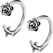 [TRBR] 16G 2PCs Rose Flower Lip Rings Surgical Steel Snake Bite Jewelry for Snake Bites Piecing, Horseshoe Labret Jewelry for Lip Piercing