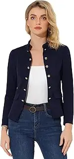 [Allegra K] Women's Vintage Stand Collar Open Front Button Decor Casual Blazer Jacket