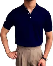 [Aosufei] Men's Loose Fit Classic Collared Polo Shirt Solid Short Sleeve Casual Polo Shirt Button Lightweight Golf Polo T-Shirts