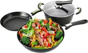 Medical Stone Three-Piece Kitchen Combination Cooking Pot Set Pot Set Frying pan Light pan Light Oil l Universal Cooking Non-Stick cookware Combination compat with Electric Multicolor1114 3pcs Set