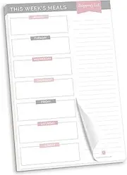 bloom daily planners Weekly Meal Planning Pad - Magnetic Hanging Refrigerator Menu Planner With Tear-Off Sheets & Perforated Grocery Shopping Lists - 6x9 (Grey & Pink)