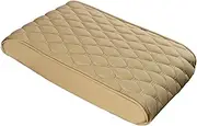 Car Center Console Cushion Pad, Breathable Leather Car Armrest Cover Stuffed With Memory Foam Universal Center Console Cover With Elastic for Comfortable Driving, Beige 13x8x2
