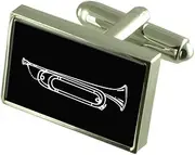 [Select Gifts] Bugle Cufflinks Crystal Tie Clip Bar Box Set Engraved