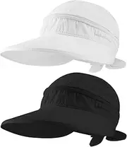 [MEINICY] Womens Sun Visor Hat Wide Brim, 2 in 1 Zip-Off Sun UV Protection Foldable Adjustable Visors Beach Hats for Women