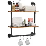 Industrial Pipe Shelf Two Tier Wall Mount for Kitchen Bedroom Home Decor