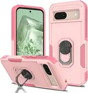 [Ryphez] for Google Pixel 8A Case, Dual Layer Shockproof Magnetic Kickstand Phone Case with Rotatable Ring Holder for Google Pixel 8A (Pink)