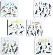 Set of 6 Bird Pun Coasters, Funny Square Coaster Set of Drinks, Square Coaster Set for Bird Lover Friends (A)