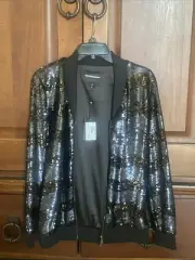Emporio Armani Blouson Sequined Jacket Black Size 40 UK, M Brand NW Tags $545