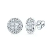 14kt White Gold Womens Princess Diamond Fashion Cluster Earrings 1.00 Cttw