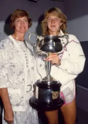 Steffi Graf of Germany poses with Australian tennis legend Margar - Old Photo