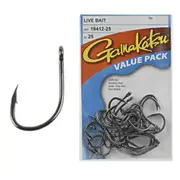 Gamakatsu Live Bait Fishing Hooks 25 Pack Sizes 1 to 12/0