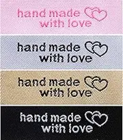 120 Pieces Personalized Sewing Labels Sew on Clothing Labels Handmade Interlocking Heart Pattern Label Tags for Handmade Items Clothes, White, Black, Pink, Brown