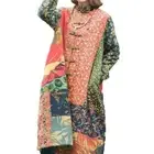Women Long Floral Patchwork Coat Folk Chinese Qipao Jacket Outwear Cotton Warm L