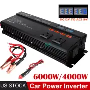 Car Power Inverter 6000W DC 12V to AC 110V Sine Wave Solar Converter LCD 4 USB