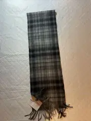 NWT Edinburg 100% Lambswool Scarf Tartan Plaid Grey Black